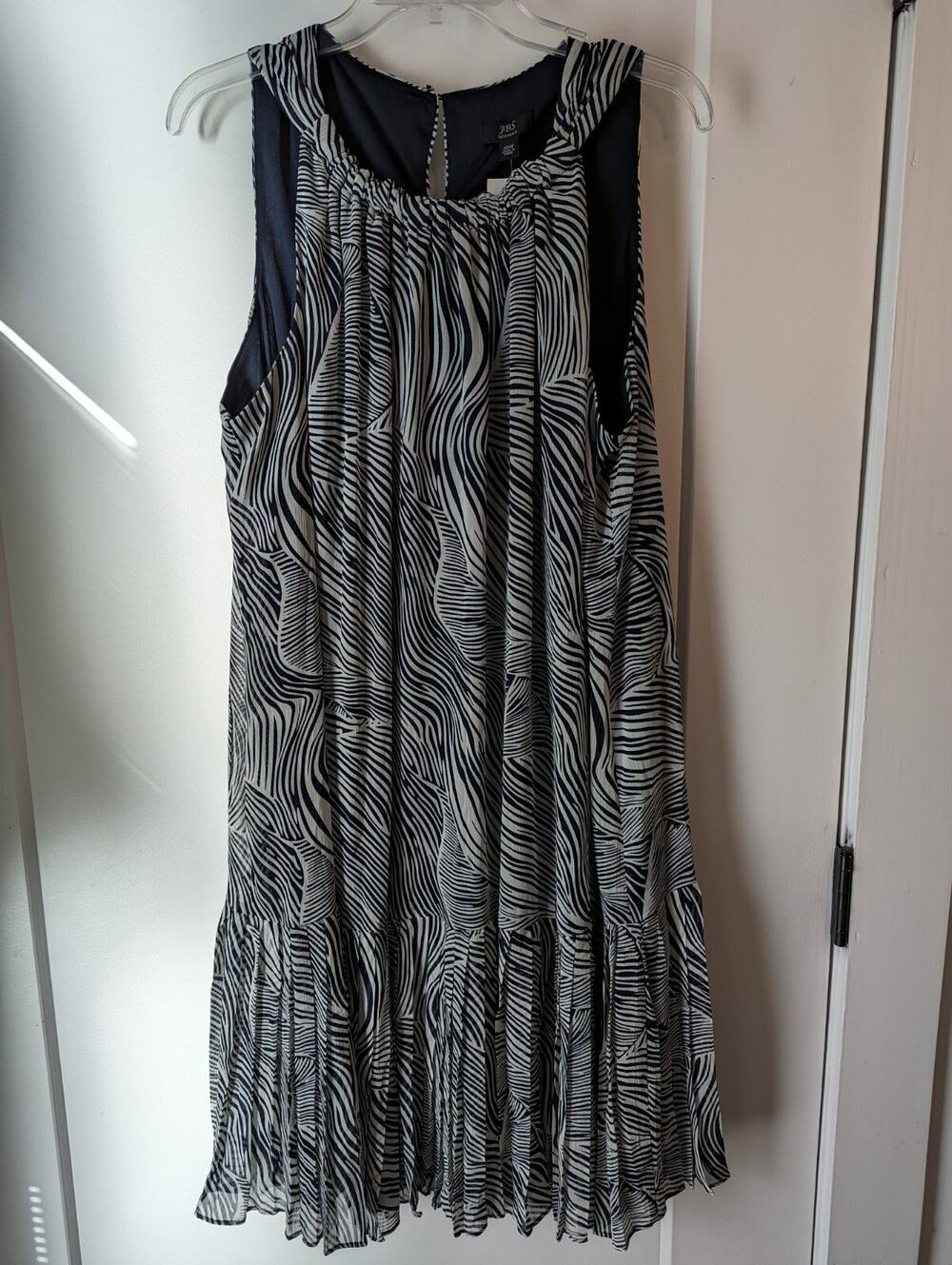 JBS Women's 20W Dress Chiffon Fully Lined Navy Zebra High Neck Pleated Flowy